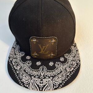 Black Bandana-Print Baseball Cap with Brown Logo Patch
